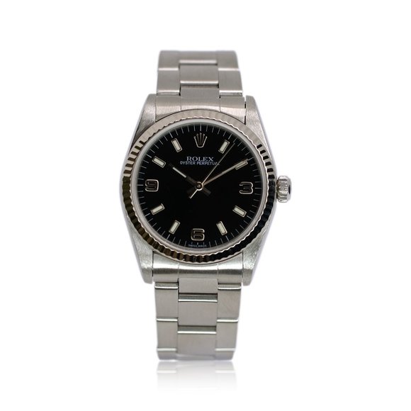 ROLEX OYSTER PERPETUAL 77014 WATCH 31MM STEEL BLACK INDEX OYSTER YR-1999 - Picture 8 of 9